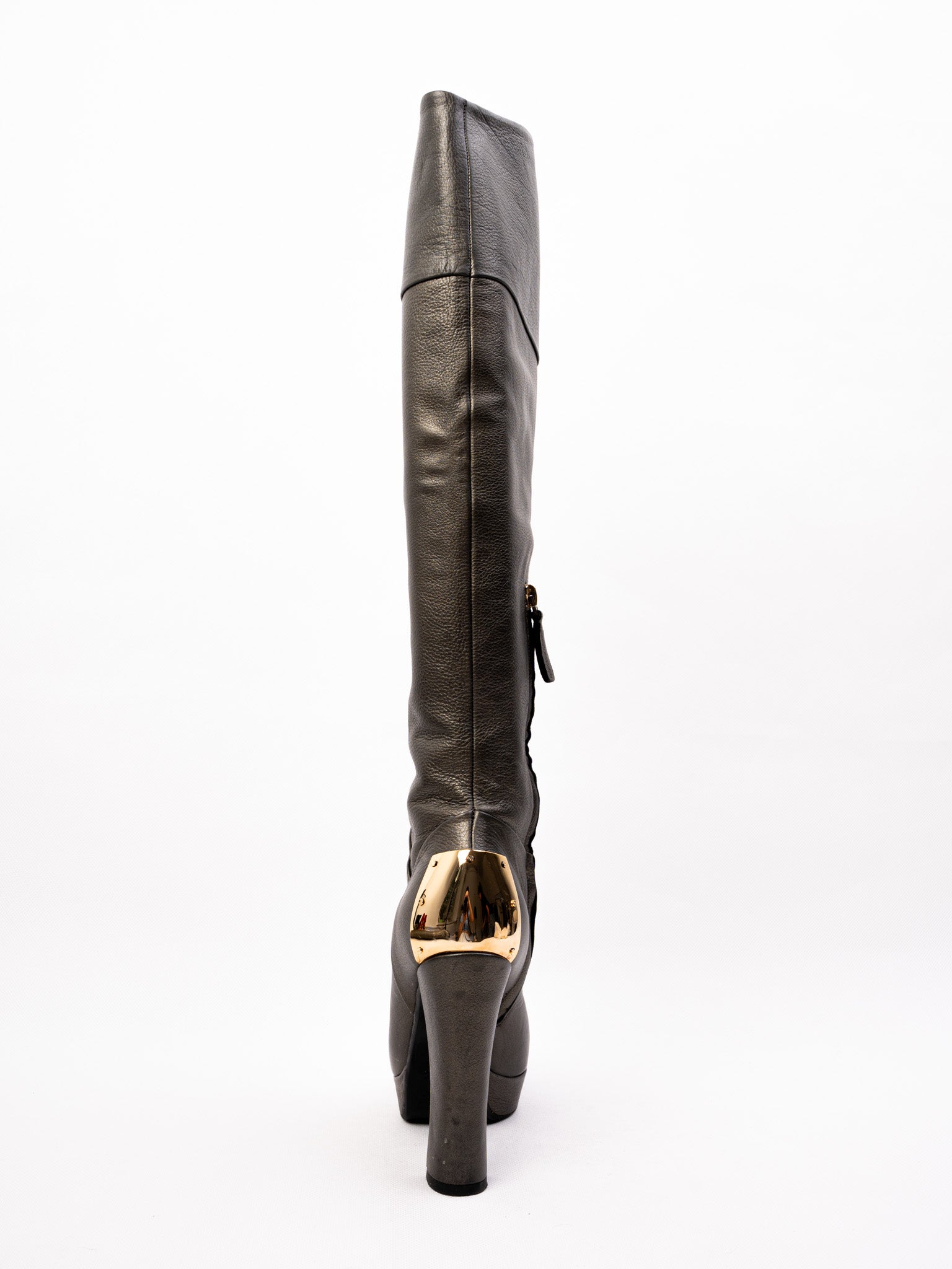 Excellent Baldan Gray Leather High-Heeled Boots Size 36