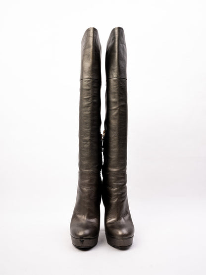 Excellent Baldan Gray Leather High-Heeled Boots Size 36
