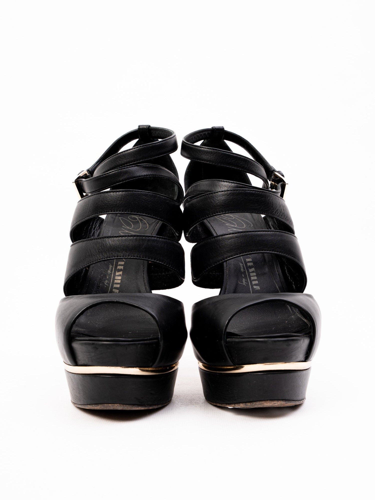 Excellent Lesilla Black Leather High-Heeled Platform Sandals Size 36.5