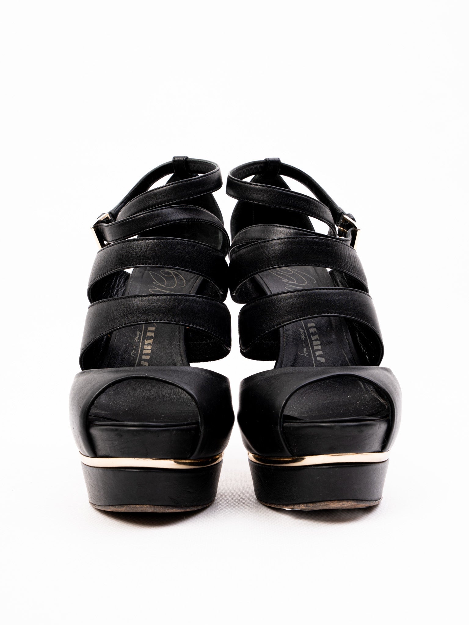 Excellent Lesilla Black Leather High-Heeled Platform Sandals Size 36.5