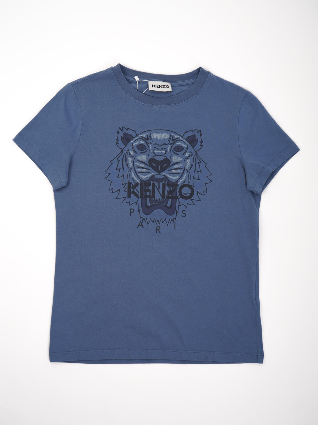 Excellent Kenzo Blue T-Shirt Size S Graphic Tiger Paris Cotton