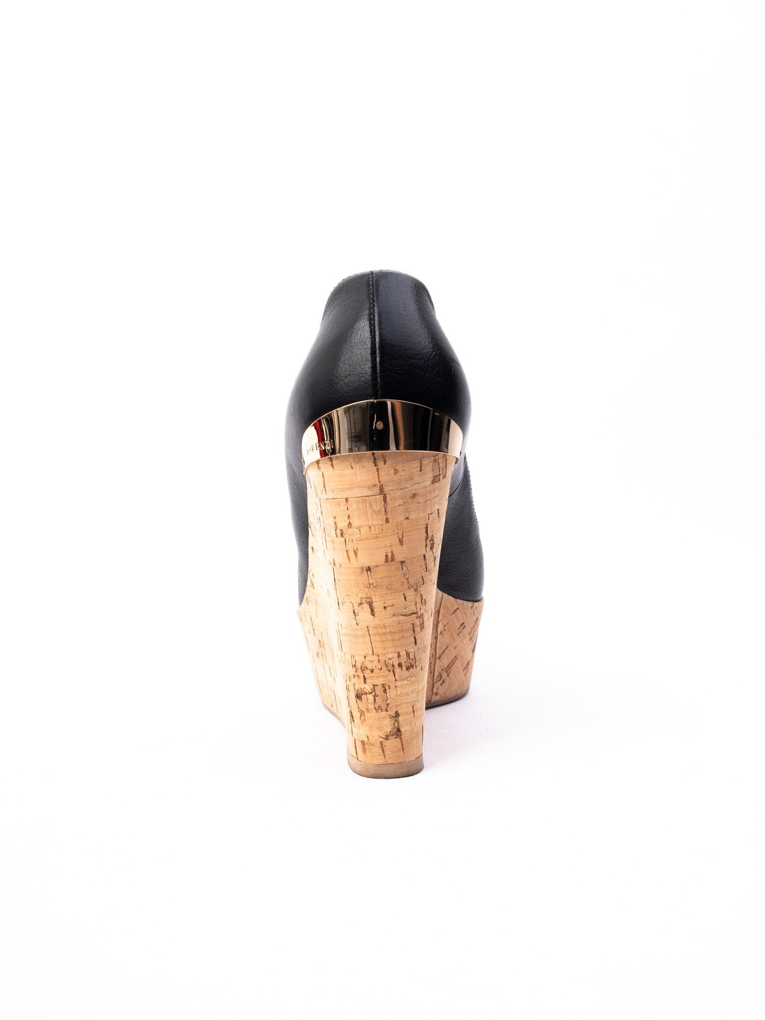 Excellent R&amp;Renzi Black Leather Wedge Shoes Size 36 with Cork Heels