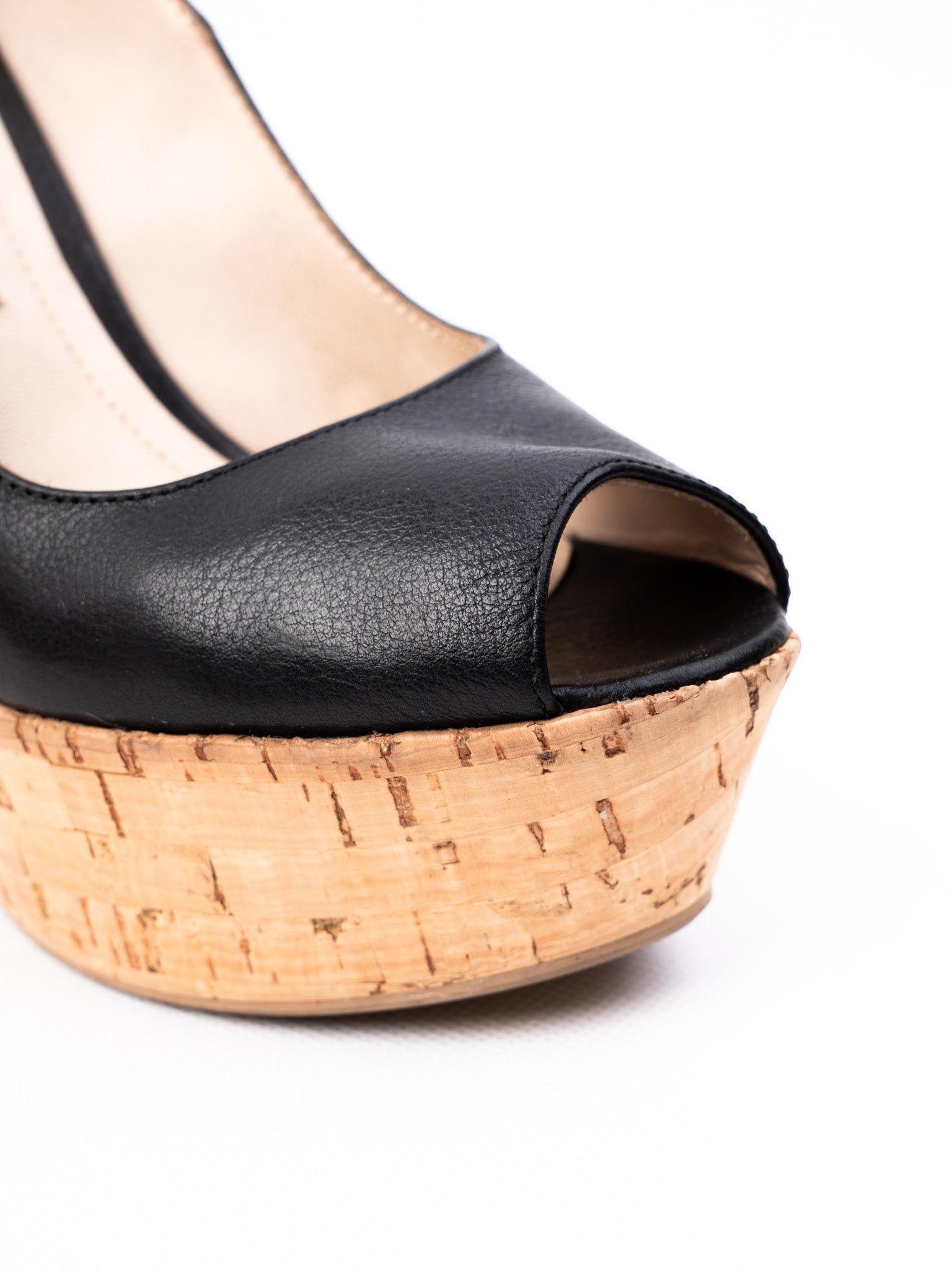 Excellent R&amp;Renzi Black Leather Wedge Shoes Size 36 with Cork Heels