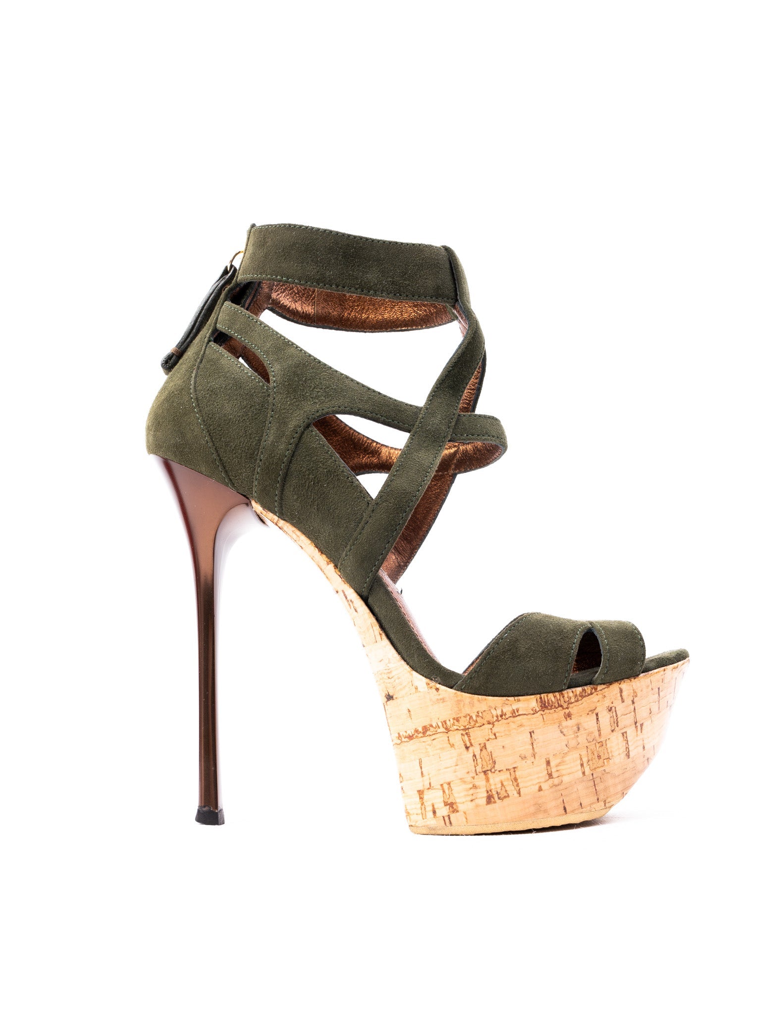 Perfect Gianmarco Lorenzi Green Genuine Suede High-Heeled Sandals Size 36.5