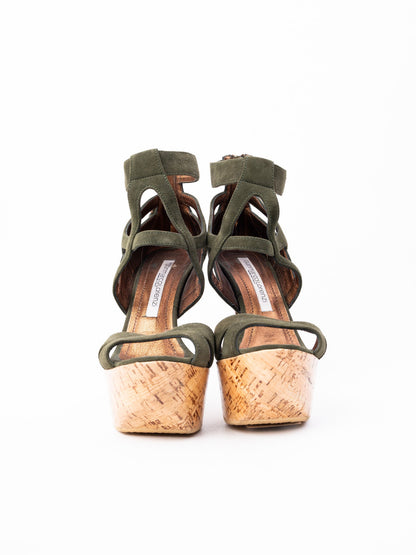 Perfect Gianmarco Lorenzi Green Genuine Suede High-Heeled Sandals Size 36.5