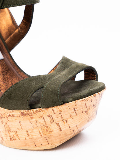 Perfect Gianmarco Lorenzi Green Genuine Suede High-Heeled Sandals Size 36.5