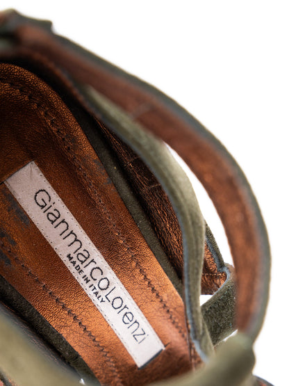 Perfect Gianmarco Lorenzi Green Genuine Suede High-Heeled Sandals Size 36.5