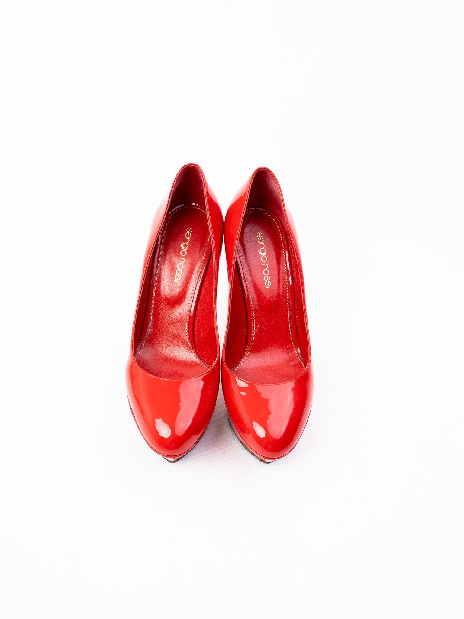 Average Condition Sergio Rossi Red Leather High-Heeled Shoes Size 36.5