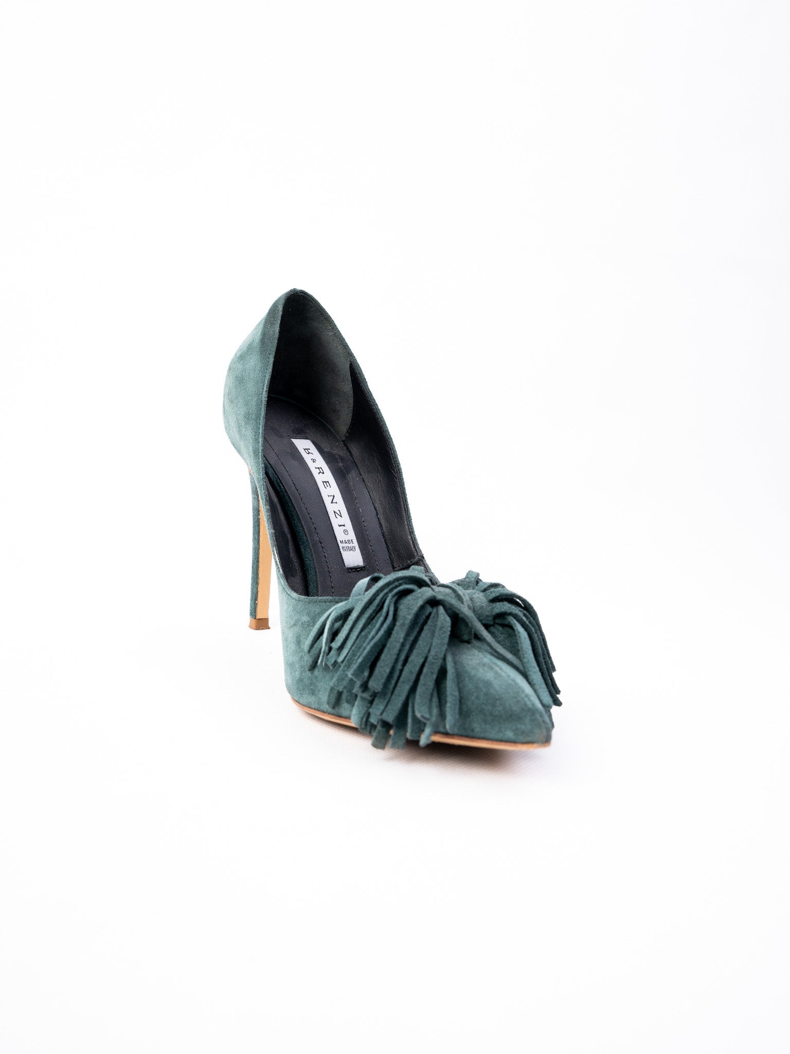 Excellent R&amp;Renzi Green Leather High-Heeled Pumps Size 36.5