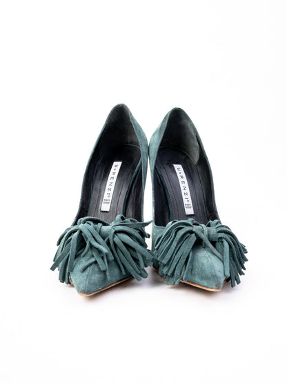 Excellent R&amp;Renzi Green Leather High-Heeled Pumps Size 36.5