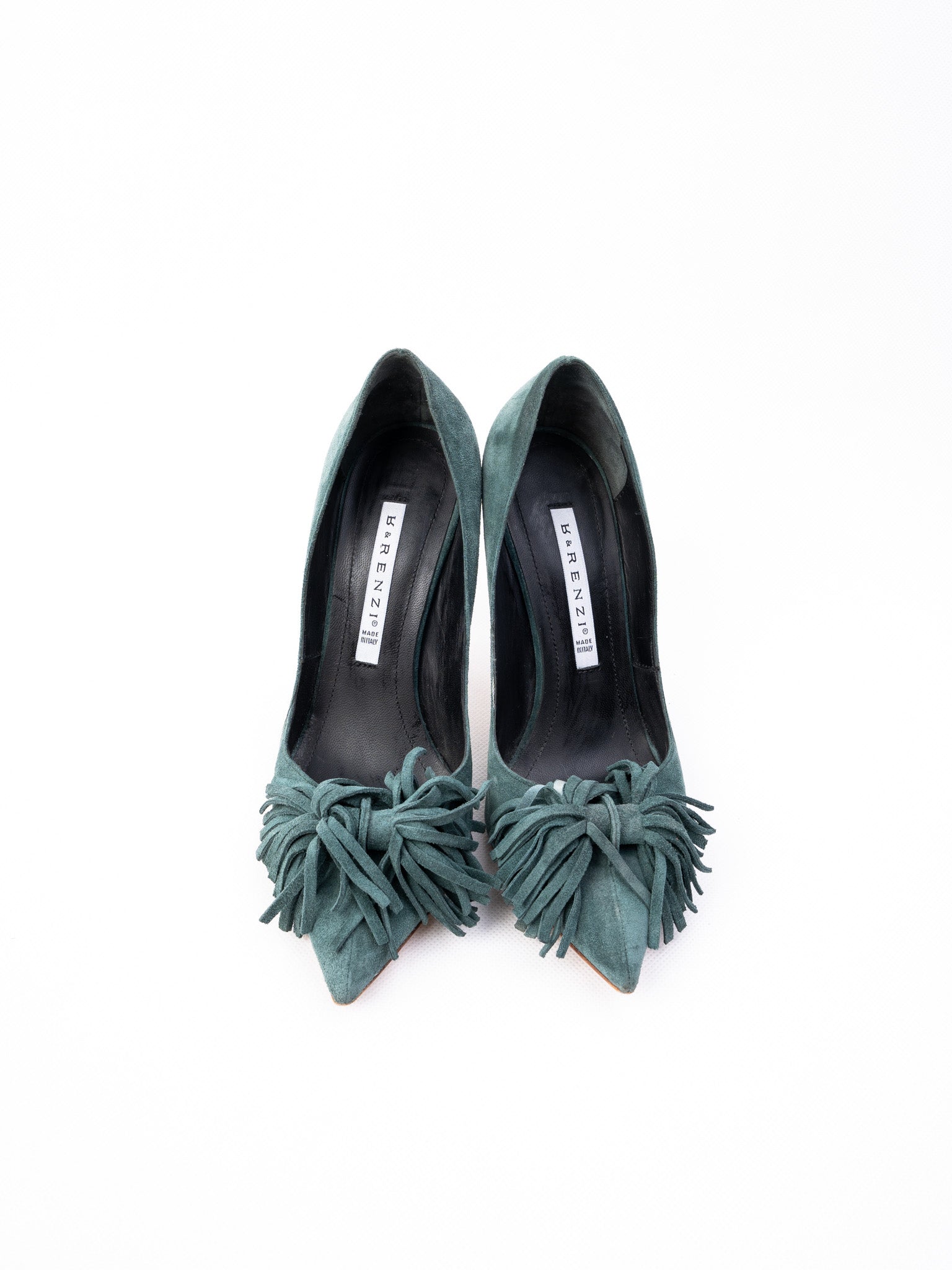 Excellent R&amp;Renzi Green Leather High-Heeled Pumps Size 36.5