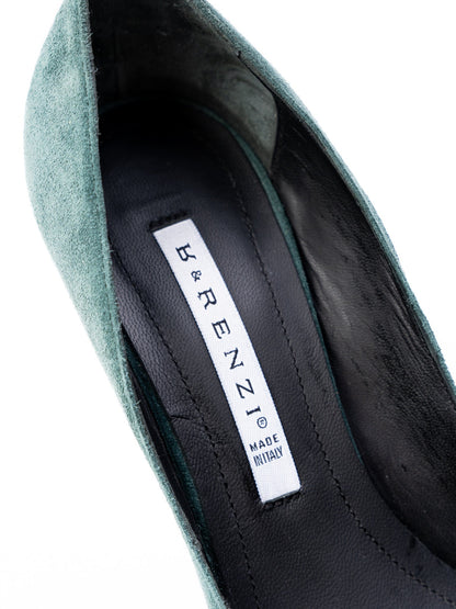 Excellent R&amp;Renzi Green Leather High-Heeled Pumps Size 36.5