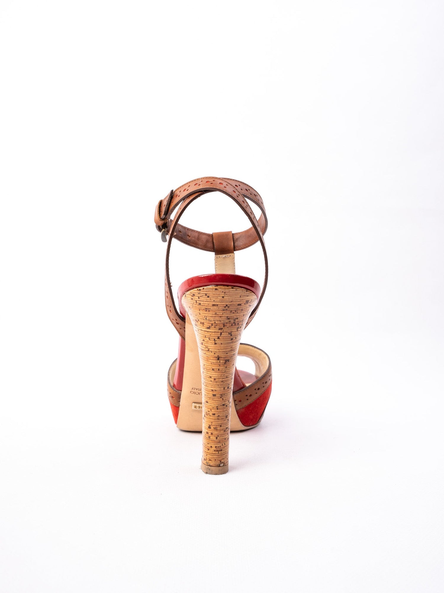 Excellent Greymer High-Heeled Sandals Leather Size 37 Red Brown