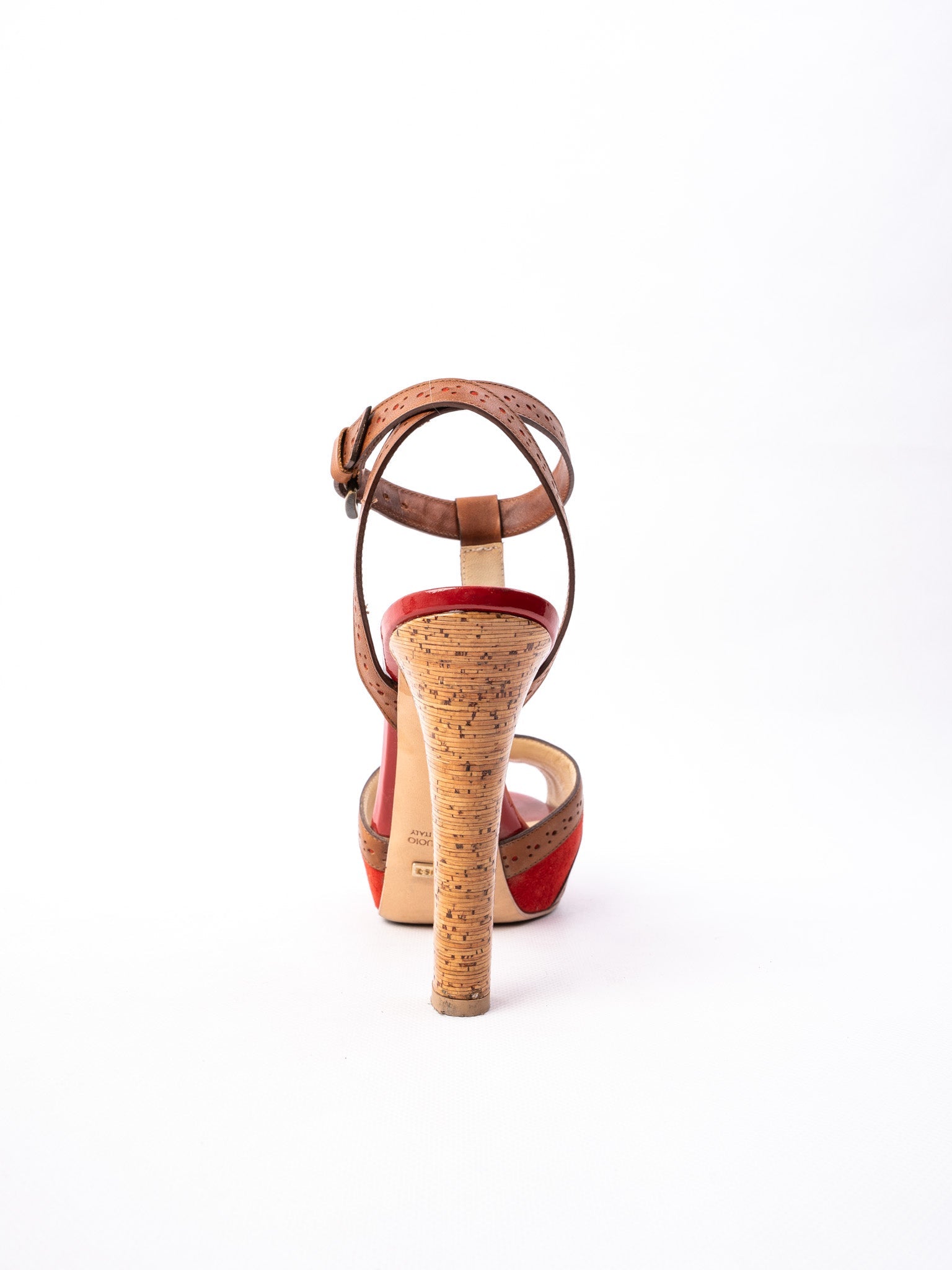 Excellent Greymer High-Heeled Sandals Leather Size 37 Red Brown