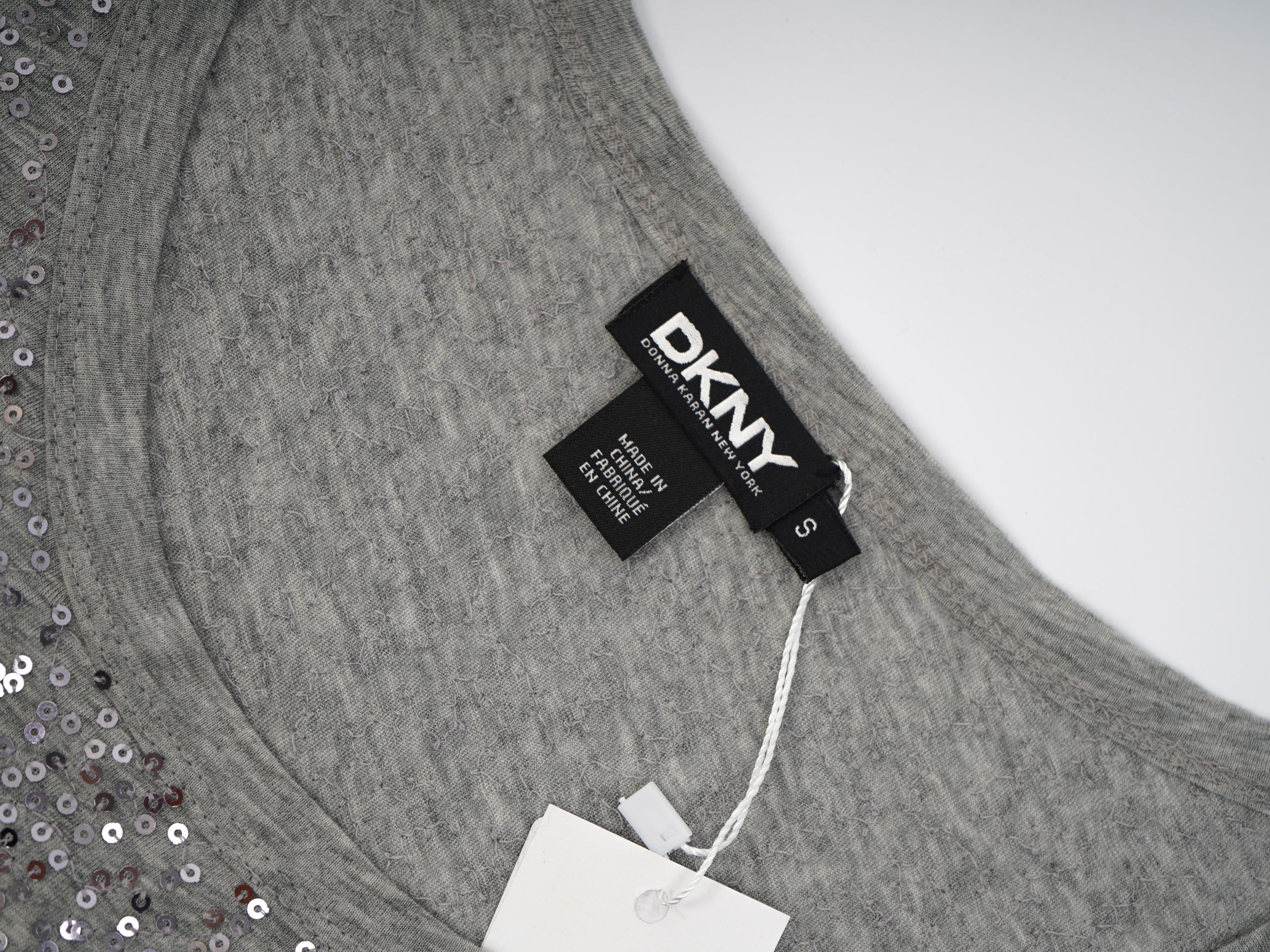 DKNY Gray Long Sleeve Sequin Top Size S - Excellent Condition