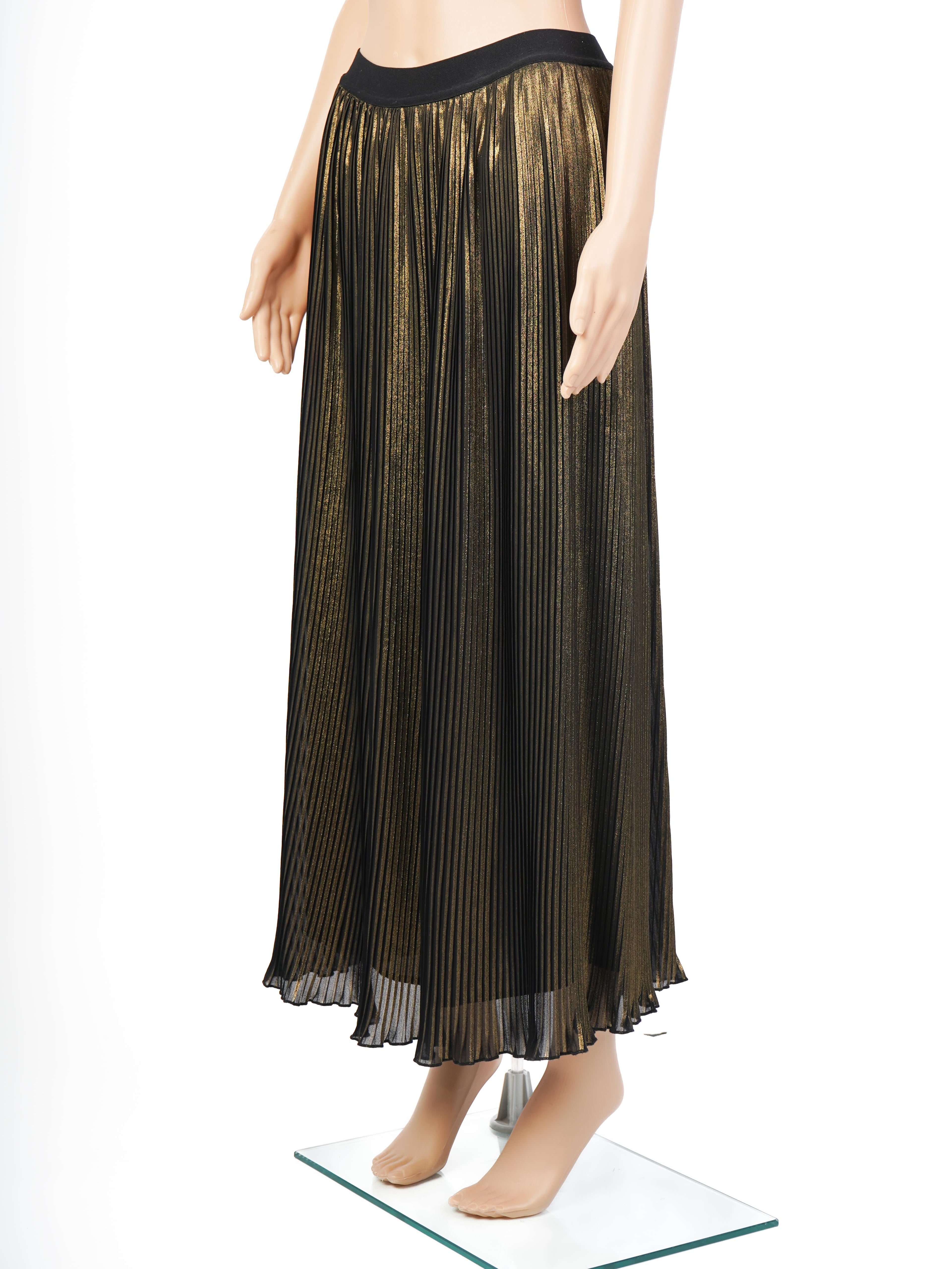 Excellent TWINSET Black &amp; Gold Pleated Skirt Size XS Polyester