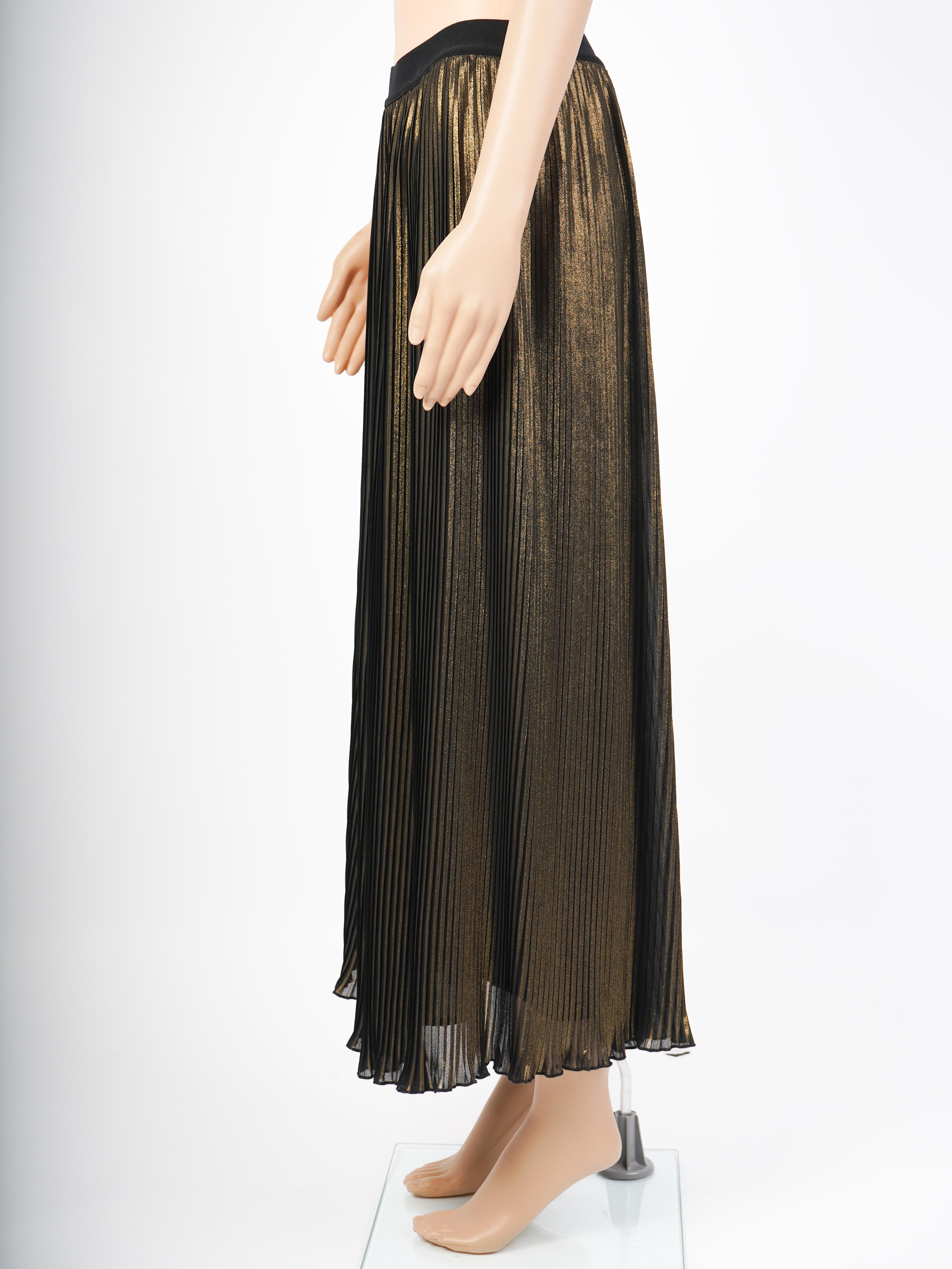 Excellent TWINSET Black &amp; Gold Pleated Skirt Size XS Polyester