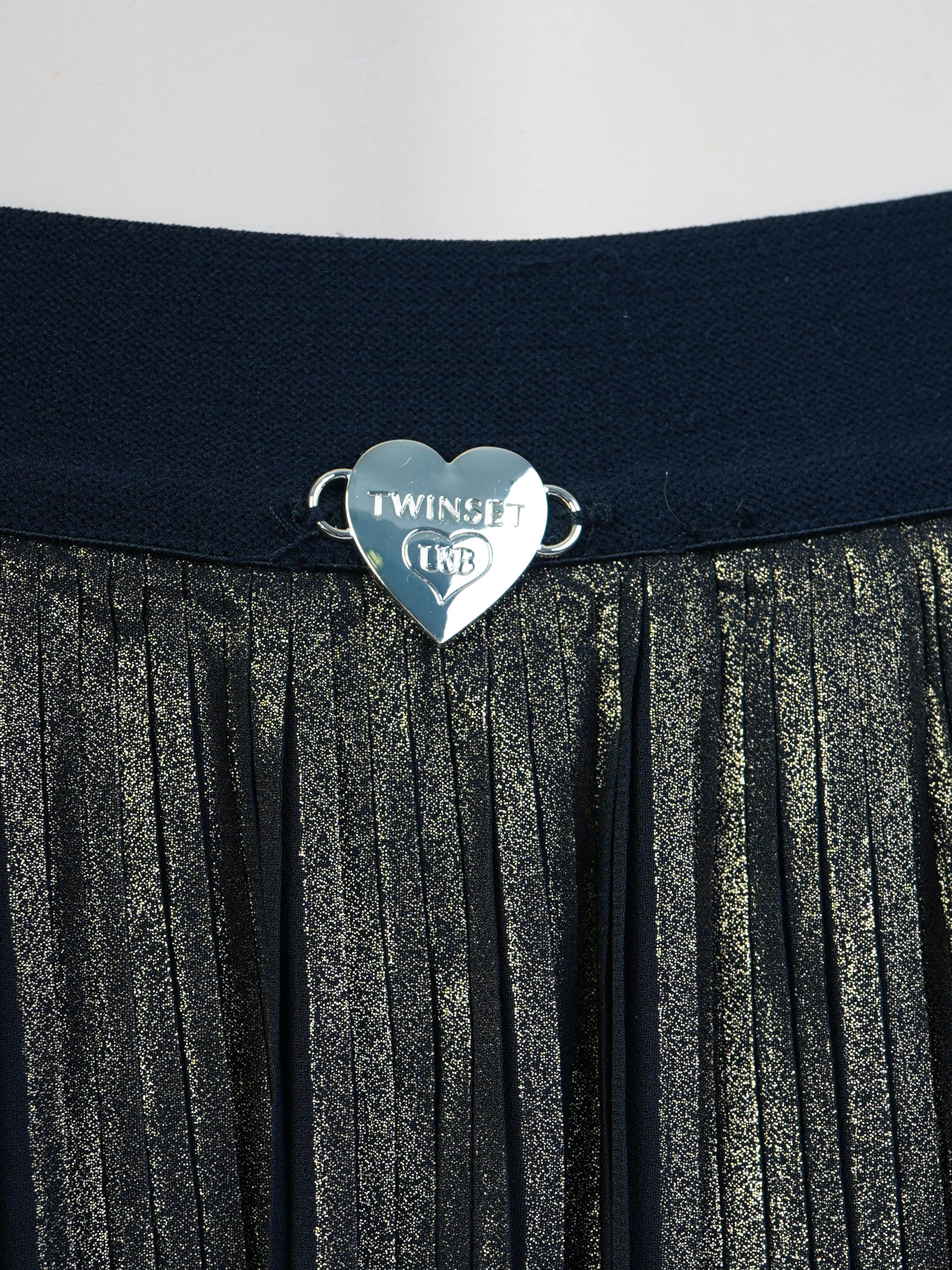 Excellent TWINSET Black &amp; Gold Pleated Skirt Size XS Polyester