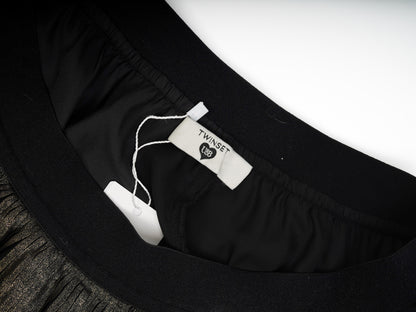 Excellent TWINSET Black &amp; Gold Pleated Skirt Size XS Polyester