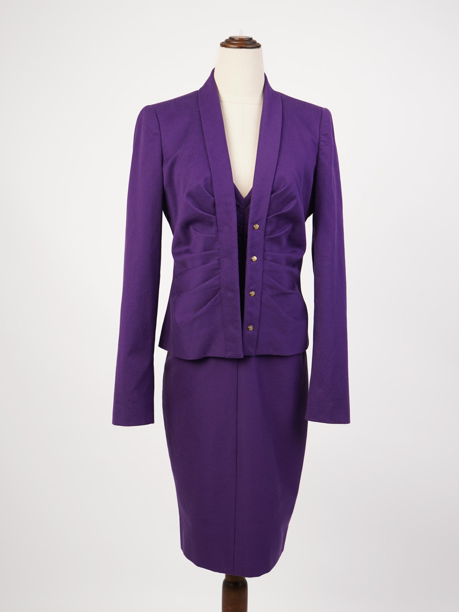Excellent Versace Women’s Purple Cotton Suit Size M Blazer &amp; Skirt