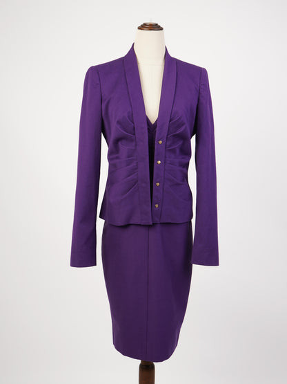 Excellent Versace Women’s Purple Cotton Suit Size M Blazer &amp; Skirt