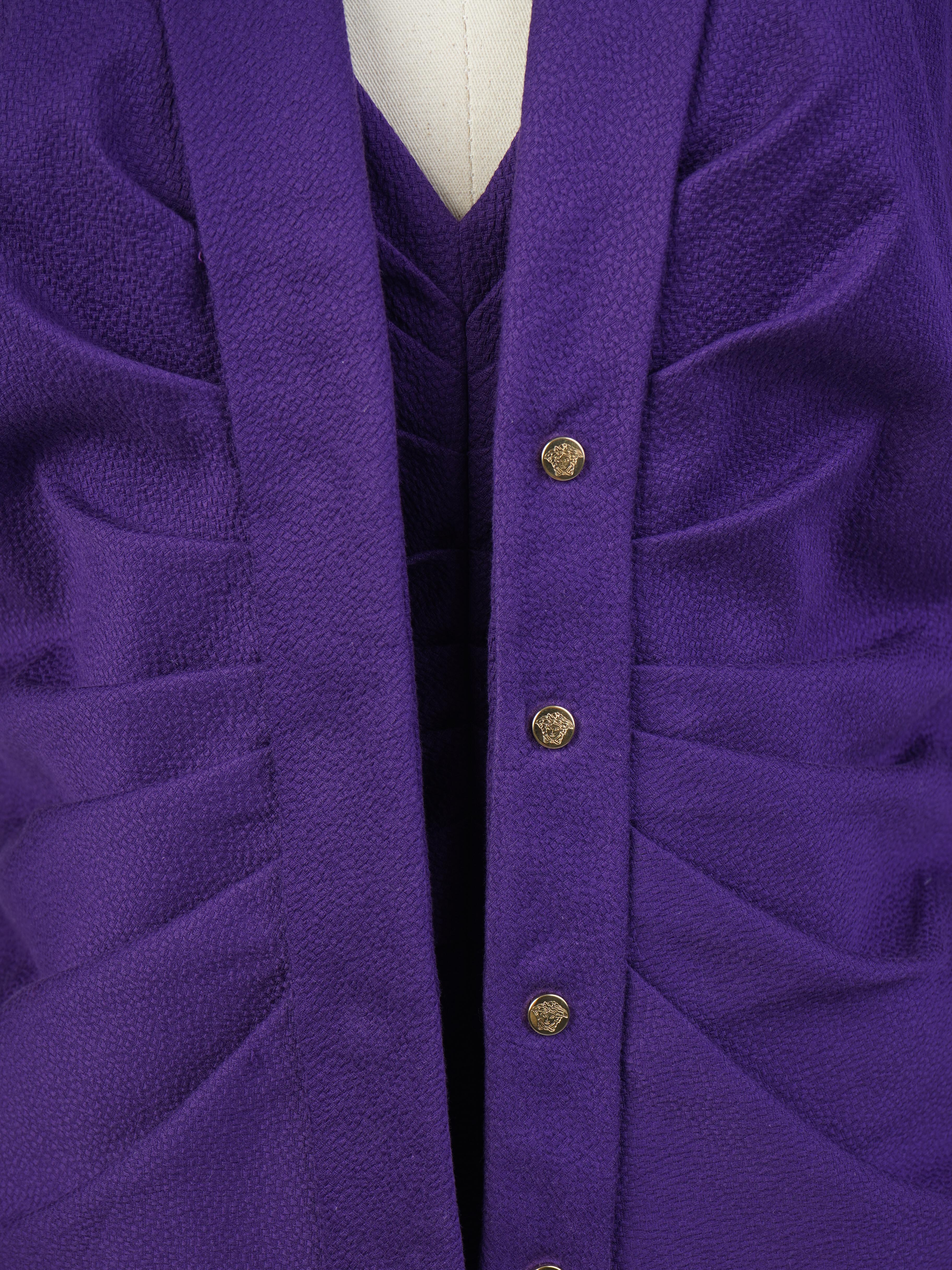 Excellent Versace WomenÕs Purple Cotton Suit Size M Blazer &amp; Skirt