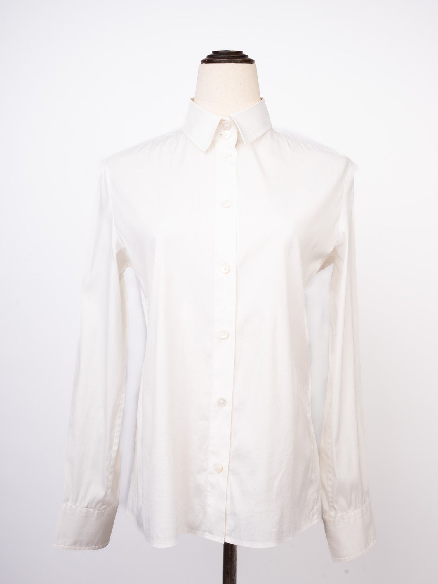 Excellent Armani Collezioni White Cotton Long-Sleeve Button-Up Shirt