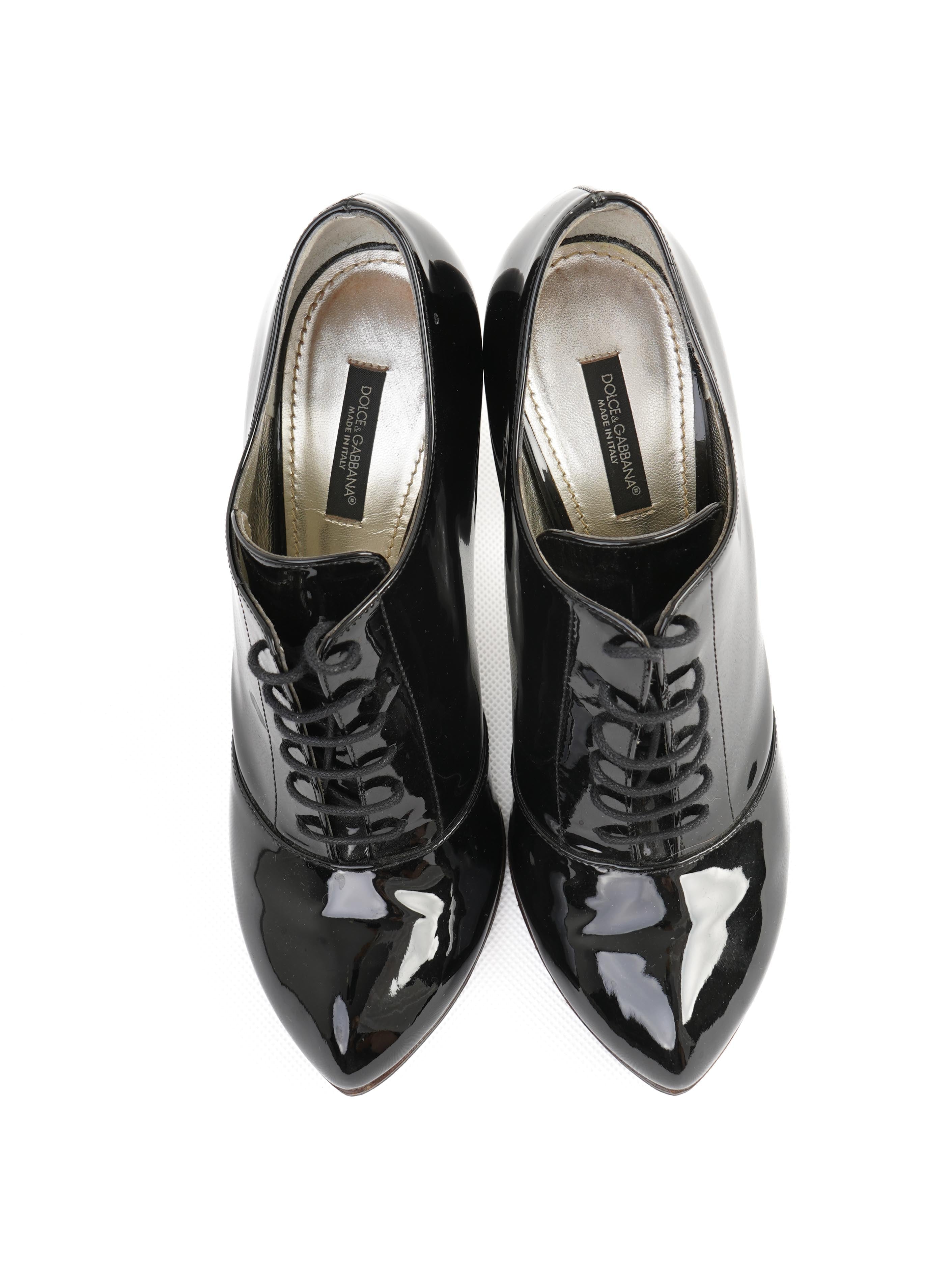 Excellent Dolce Gabbana Black Leather High-Heeled Shoes Size 37