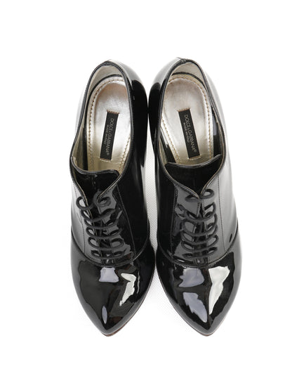 Excellent Dolce Gabbana Black Leather High-Heeled Shoes Size 37