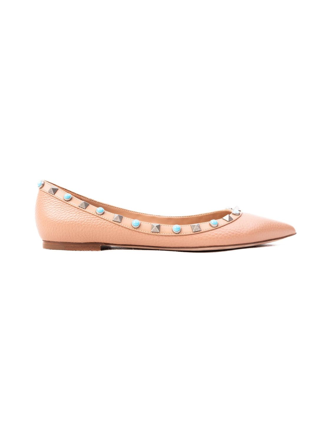 Perfect Valentino Pink Leather Pointed-Toe Flats with Studs
