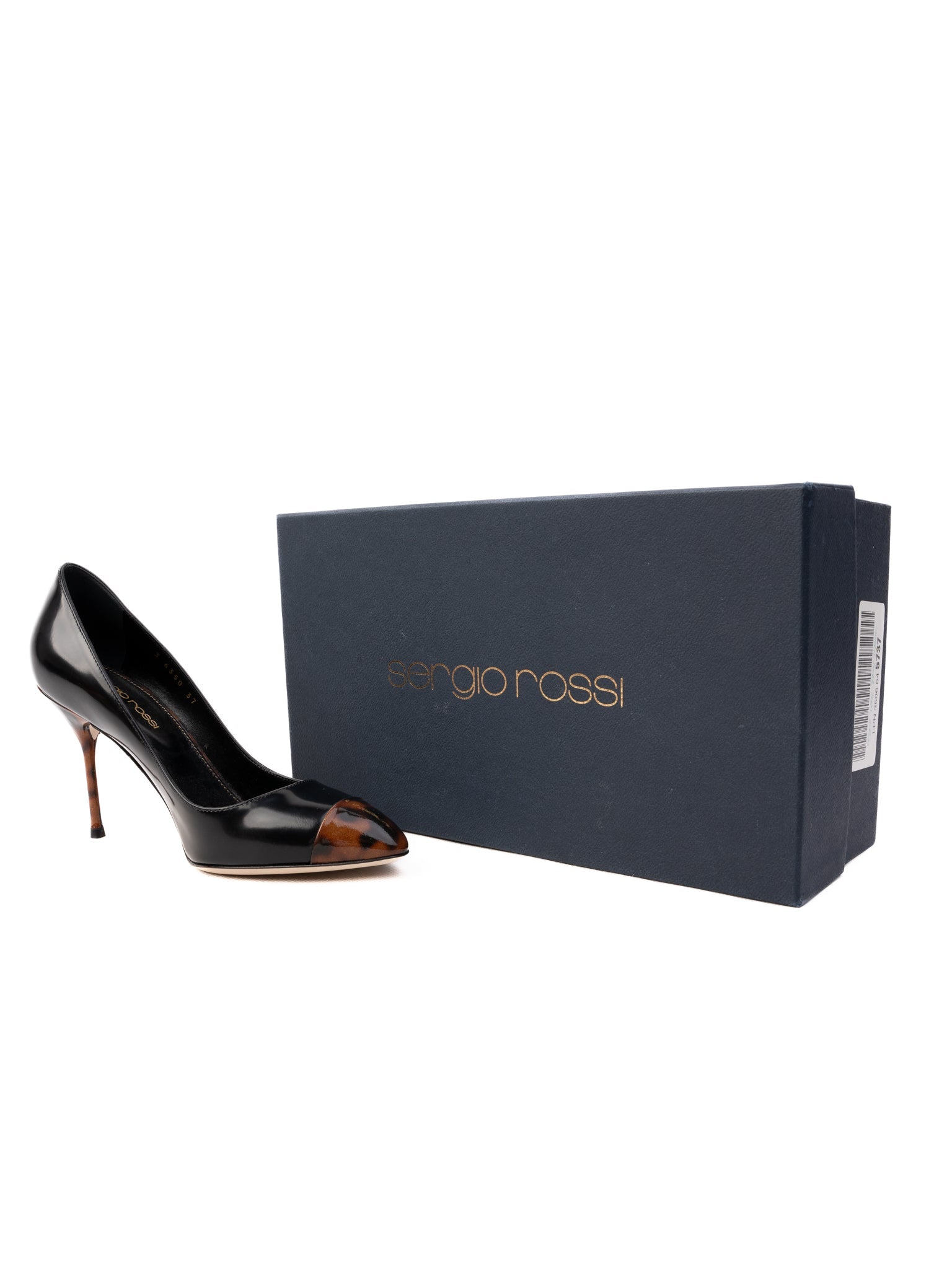 Sergio Rossi Black Leather High-Heeled Shoes Size 37 with Tortoiseshell Accent