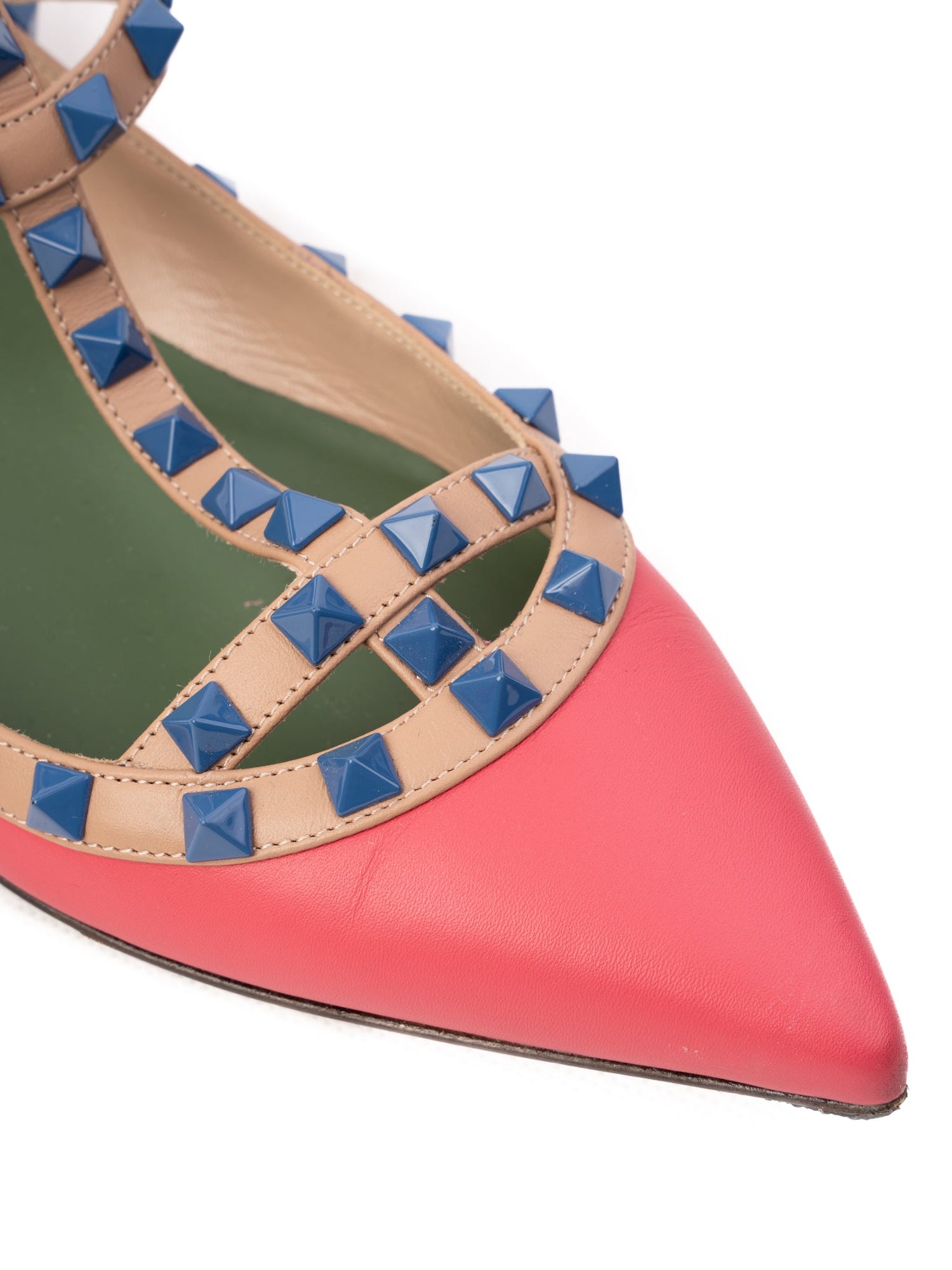 Excellent Valentino Pink Leather Flat Shoes with Blue Studs