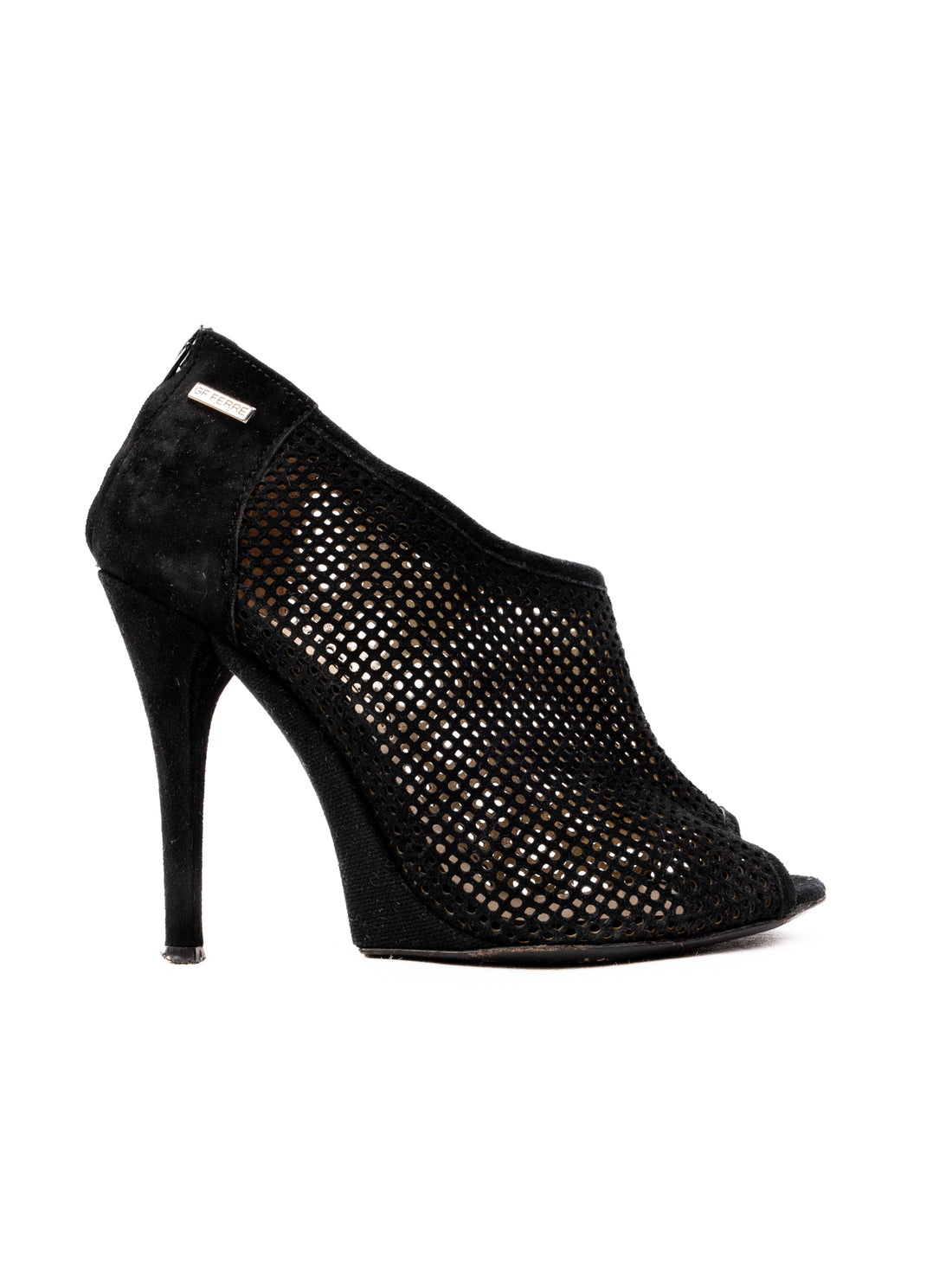 Gianfranco Ferr� Black Genuine Suede Peep Toe High Heels Size 36