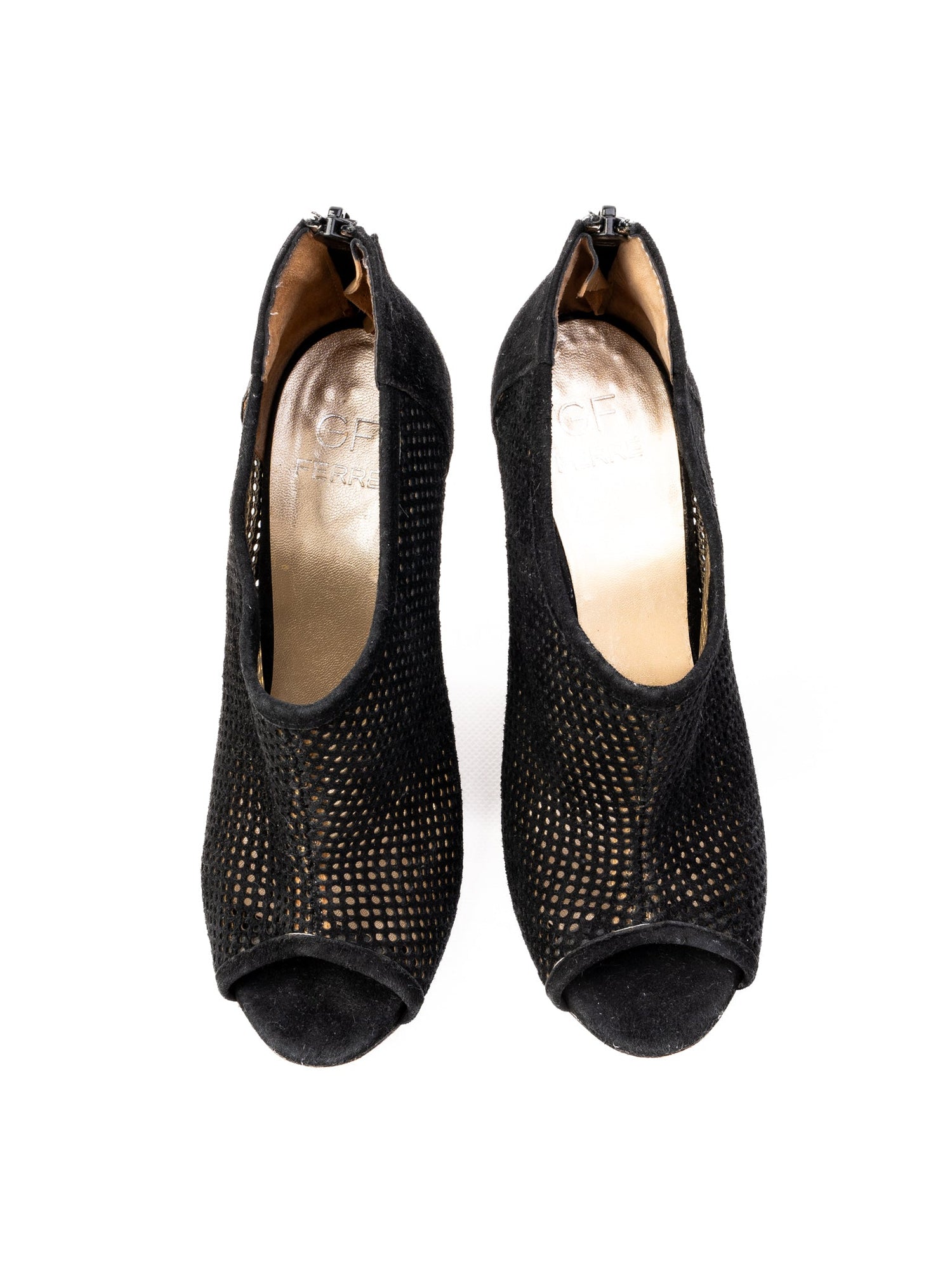 Gianfranco Ferrè Black Genuine Suede Peep Toe High Heels Size 36