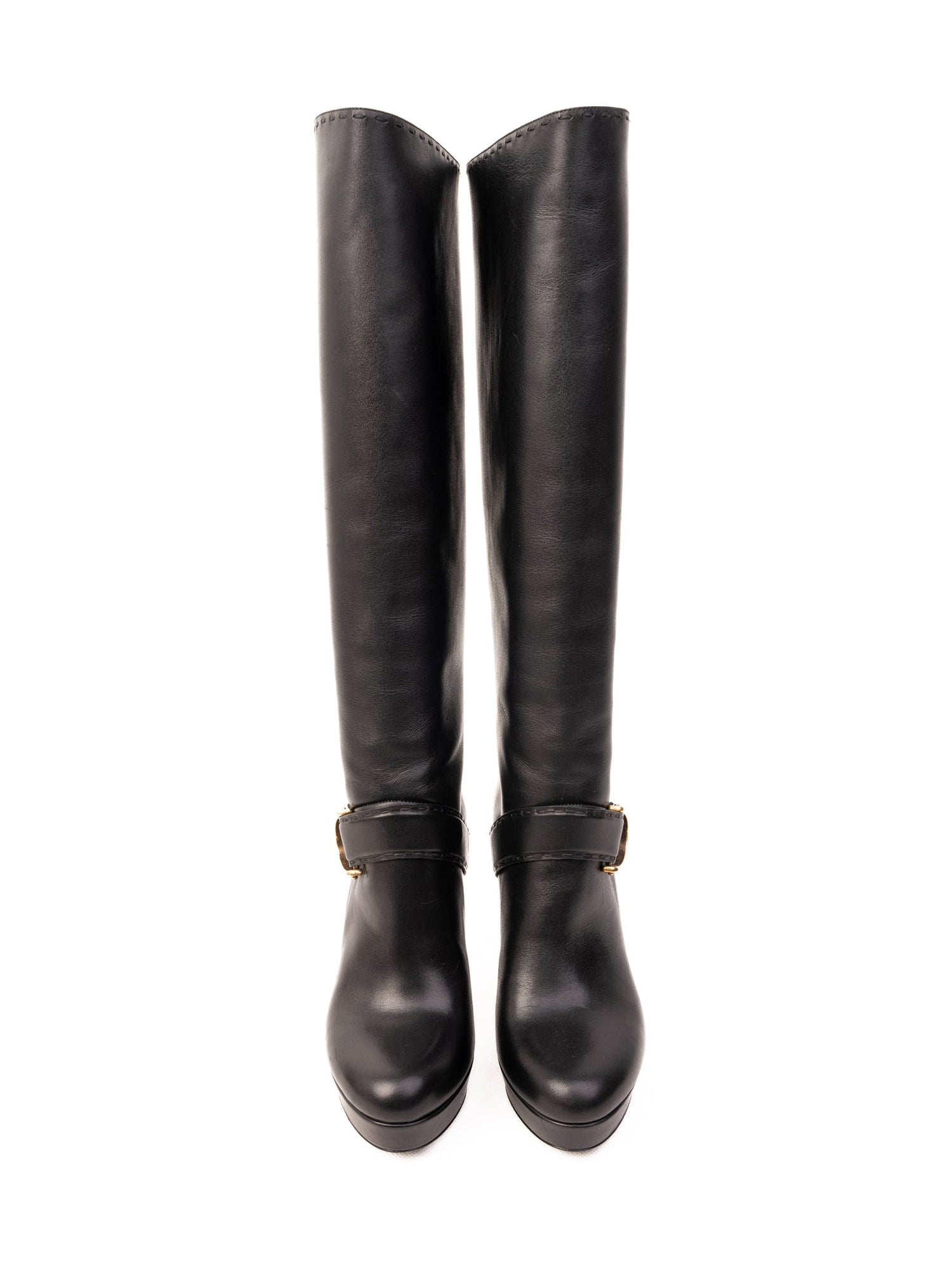 NEW Gucci Black High-Heeled Leather Knee-Length Boots Size 36