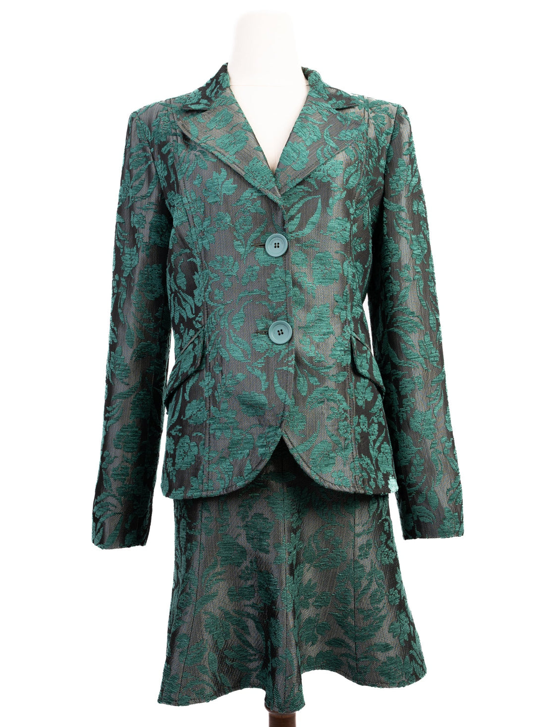 Excellent Roccobarocco Green Floral Suit Viscose Jacket &amp; Skirt Set