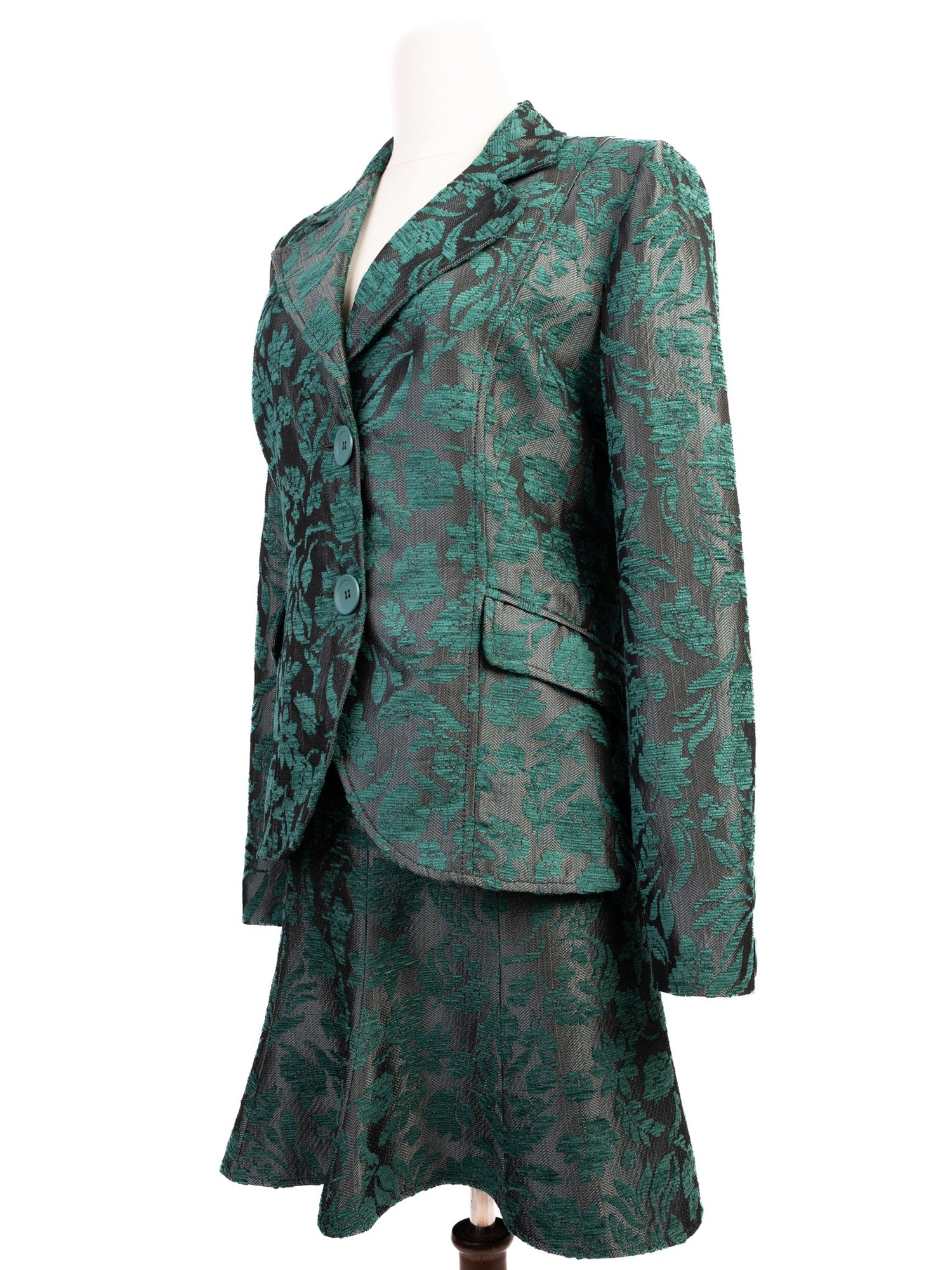 Excellent Roccobarocco Green Floral Suit Viscose Jacket &amp; Skirt Set