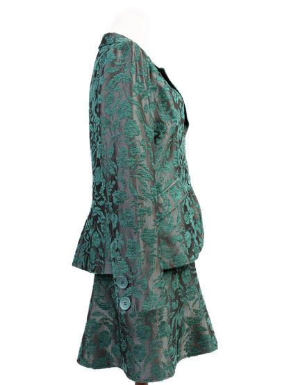 Excellent Roccobarocco Green Floral Suit Viscose Jacket &amp; Skirt Set