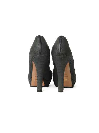 Excellent Emporio Armani Green Leather High-Heeled Shoes Size 40.5
