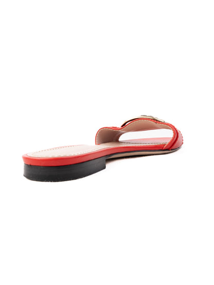 Good Etro Red Leather Slide Sandals Size 37 with Emblem