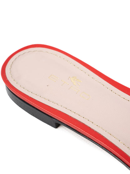 Good Etro Red Leather Slide Sandals Size 37 with Emblem