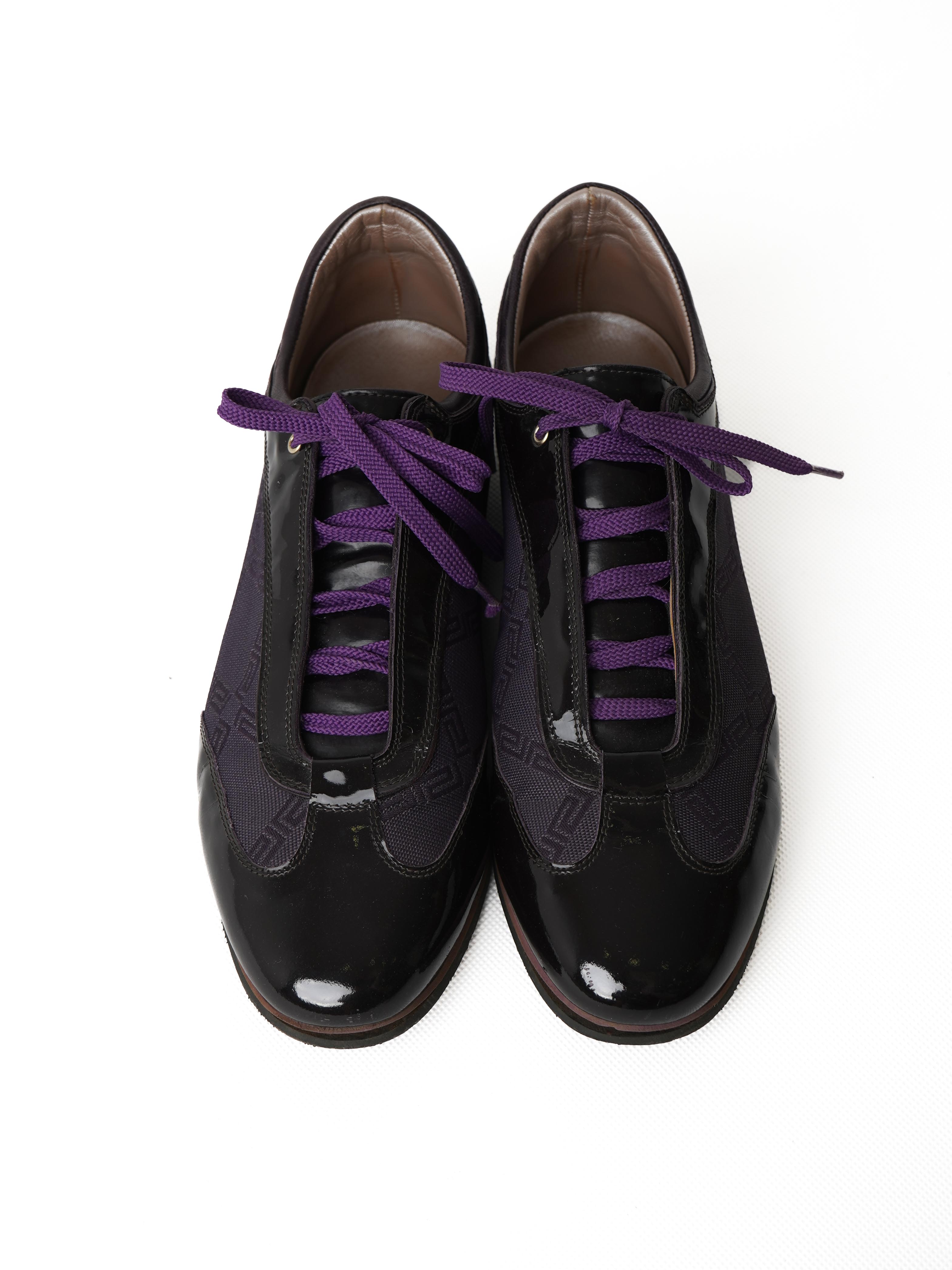 Excellent Versace Purple Textile Shoes Size 40.5 with Patent Leather