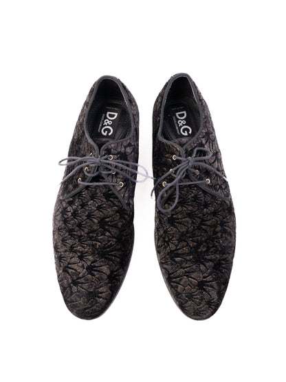 Excellent Dolce Gabbana Black Velvet Lace-Up Shoes Size 43