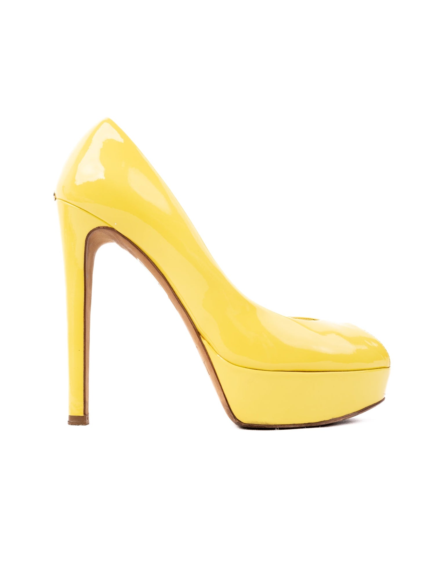 Excellent Dior Yellow Leather High Heels Size 38 with Peep-Toe