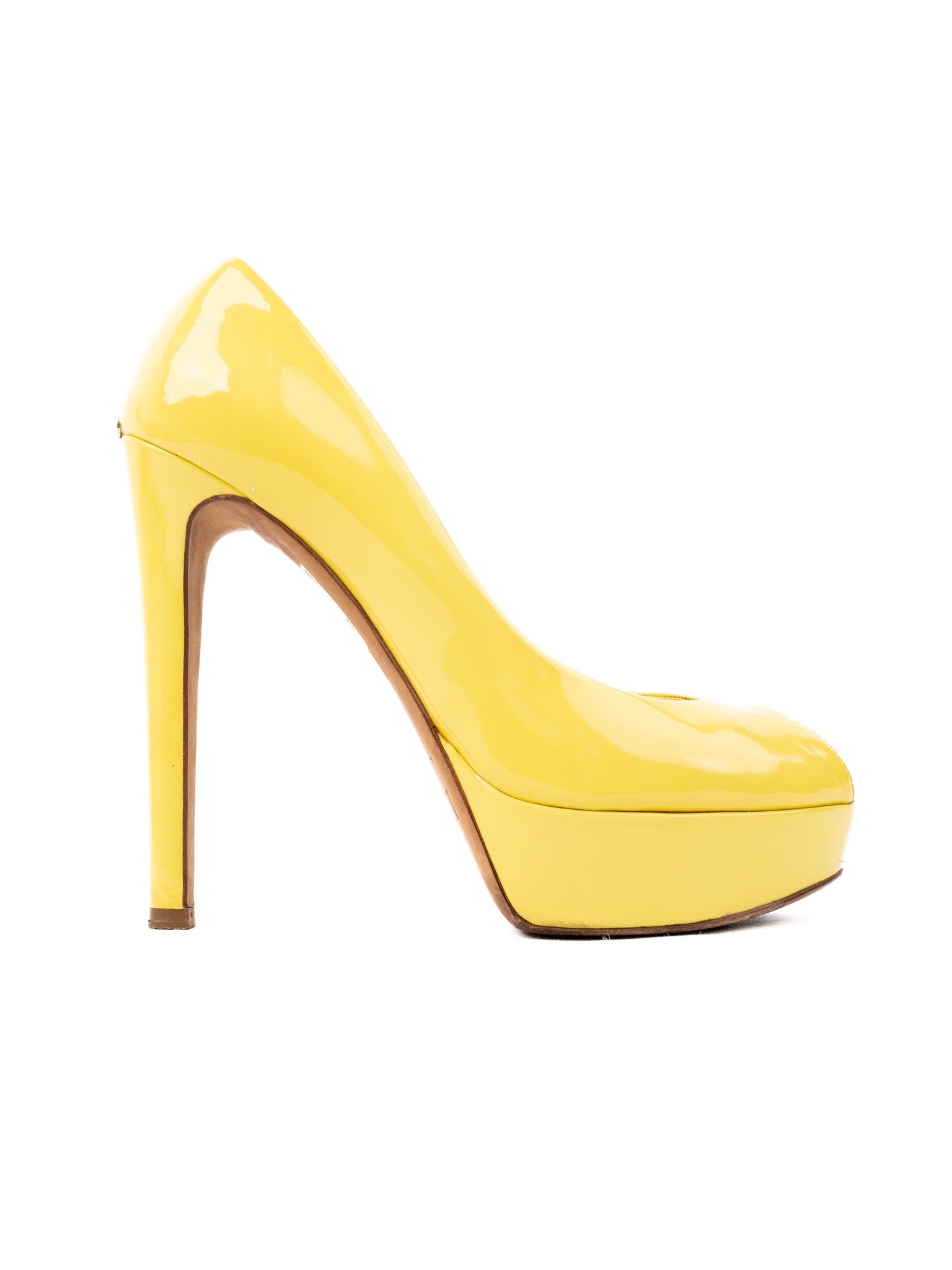 Excellent Dior Yellow Leather High Heels Size 38 with Peep-Toe