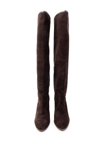 Loro Piana Orange Nubuck Knee-High Boots Size 38 Excellent Condition