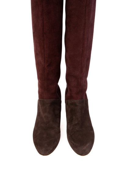 Excellent Salvatore Ferragamo Two-Tone Knee-High Suede Boots Size 39.5