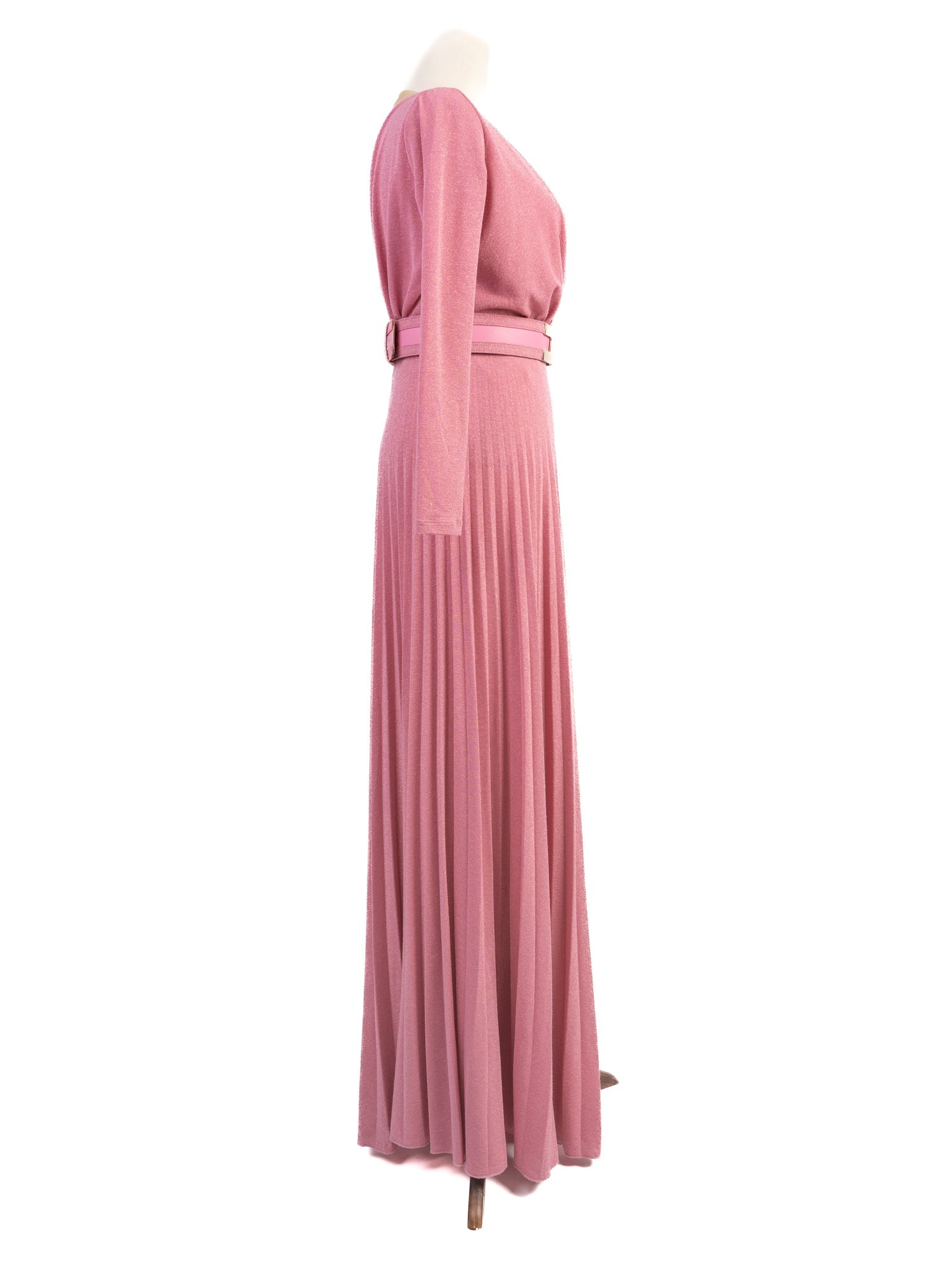 Excellent Elisabetta Franchi Pink Evening Gown with V-Neck &amp; Asymmetric Sleeves