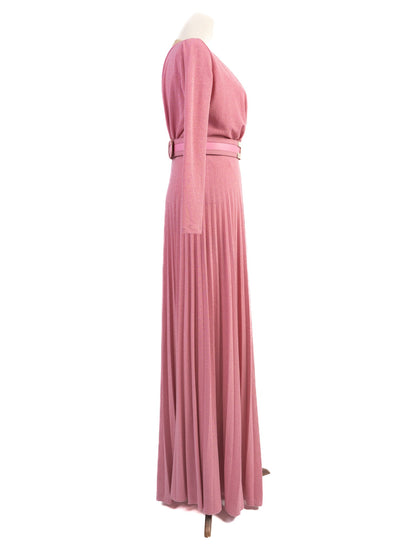 Excellent Elisabetta Franchi Pink Evening Gown with V-Neck &amp; Asymmetric Sleeves