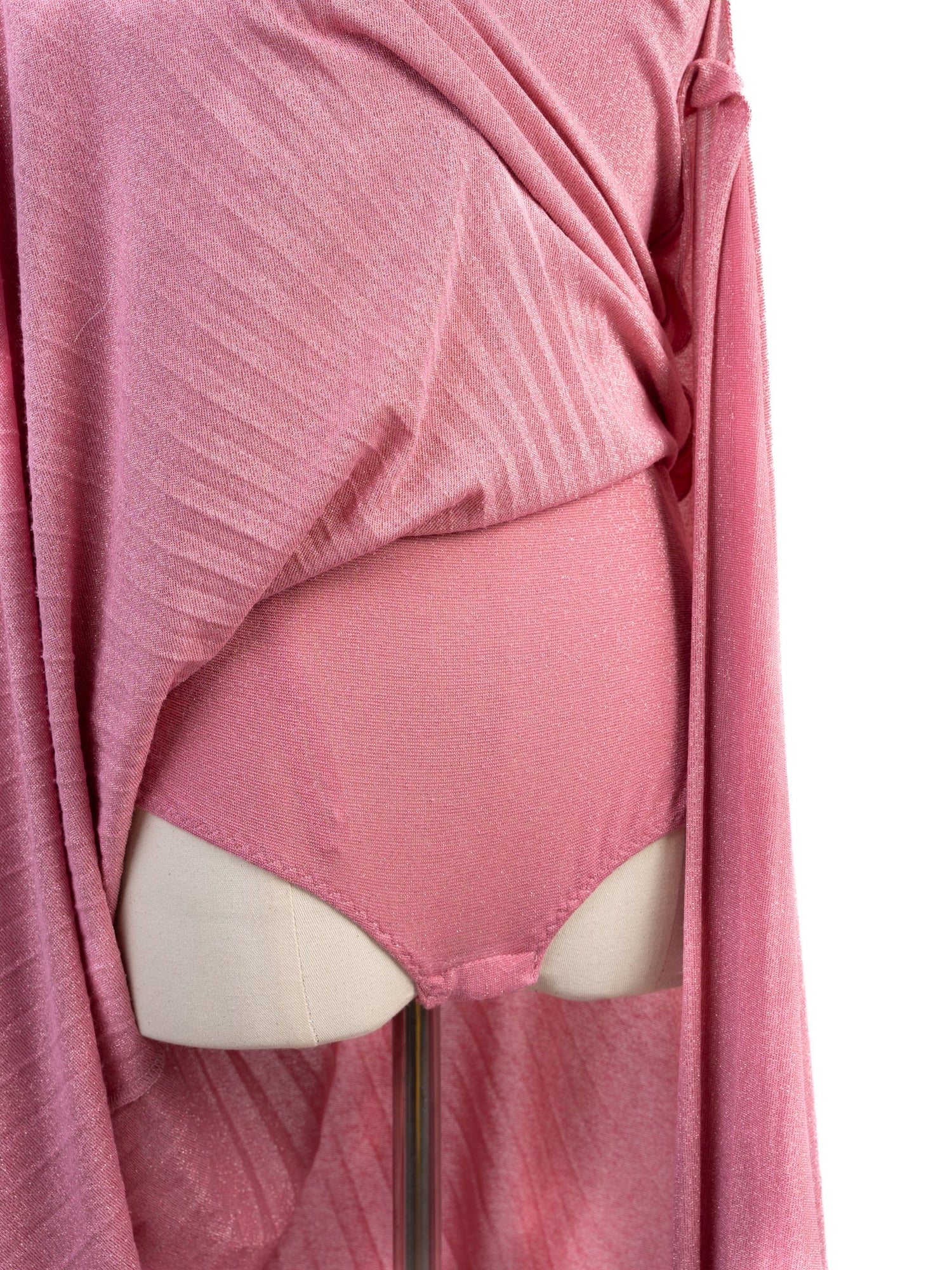 Excellent Elisabetta Franchi Pink Evening Gown with V-Neck &amp; Asymmetric Sleeves